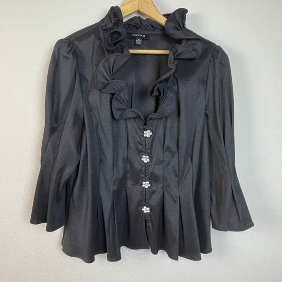 Chetta B Tops - CHETTA B Women's Black Ruffled Embellished Button Up Dark Fairycore Top Size 16